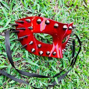 Red Steampunk Burning Man Silver Spike Eye Mask